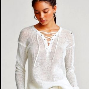 NWT Polo Ralph Lauren Lace Up Linen Sweater